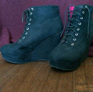 Forever 21 Black Lace-Up Platform Wedges